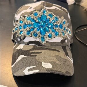 BOUGIE TRUCKER Camouflage Cap with Blue Gem Embellishment